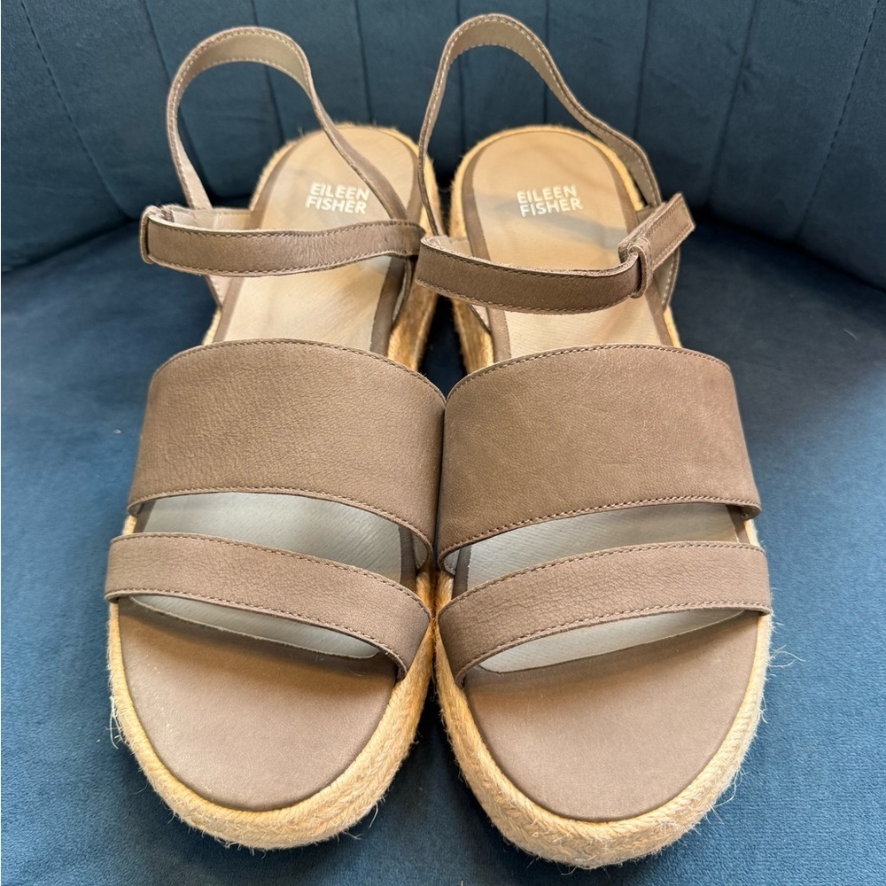 Eileen Fisher Espadrille Platform Sandals Gray Leather Size 10 NWOT